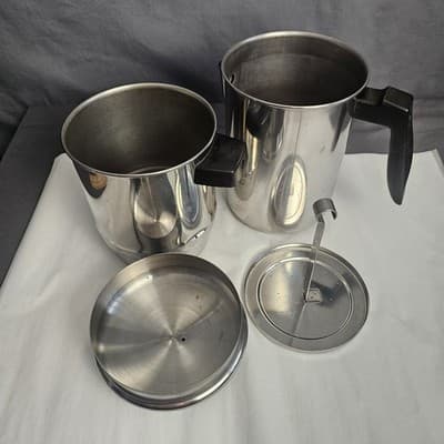Vintage Flint Double Pot Coffee Perculator Stovetop w Lid and Press #174, 8 cup - Thumbnail 8