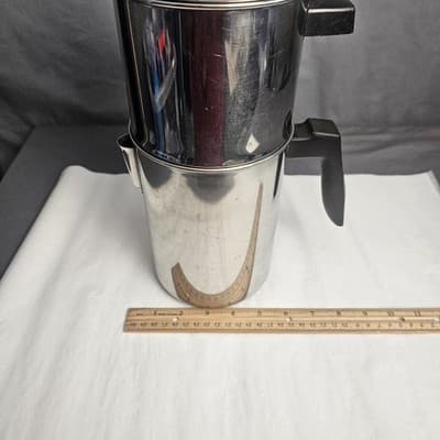 Vintage Flint Double Pot Coffee Perculator Stovetop w Lid and Press #174, 8 cup - Thumbnail 3