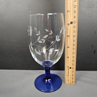 Etched Princess House Heritage Collection Iced Tea Glass Blue Stem 16oz, 6.75" - Thumbnail 4