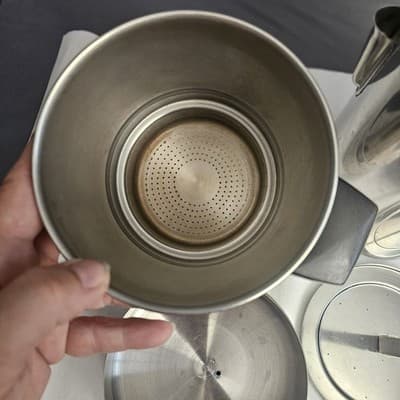 Vintage Flint Double Pot Coffee Perculator Stovetop w Lid and Press #174, 8 cup - Thumbnail 11