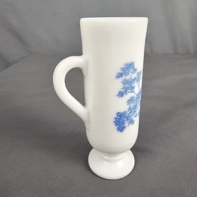 Vintage Blue Avon Milk Glass Bud Vase 5" - Victorian Scene, Nice - Thumbnail 3