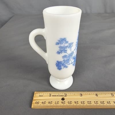 Vintage Blue Avon Milk Glass Bud Vase 5" - Victorian Scene, Nice - Thumbnail 6