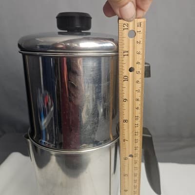 Vintage Flint Double Pot Coffee Perculator Stovetop w Lid and Press #174, 8 cup - Thumbnail 6