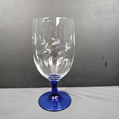 Etched Princess House Heritage Collection Iced Tea Glass Blue Stem 16oz, 6.75" - Thumbnail 3