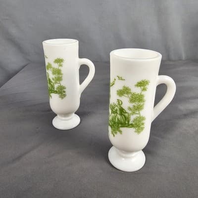 Vintage Green Avon Milk Glass Bud Vase 5" - Victorian Scene, Nice - Thumbnail 7