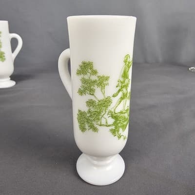 Vintage Green Avon Milk Glass Bud Vase 5" - Victorian Scene, Nice - Thumbnail 2