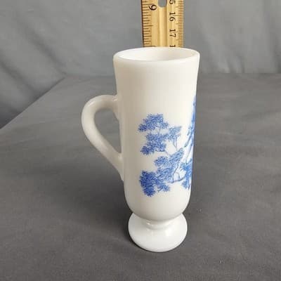 Vintage Blue Avon Milk Glass Bud Vase 5" - Victorian Scene, Nice - Thumbnail 8