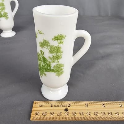 Vintage Green Avon Milk Glass Bud Vase 5" - Victorian Scene, Nice - Thumbnail 4