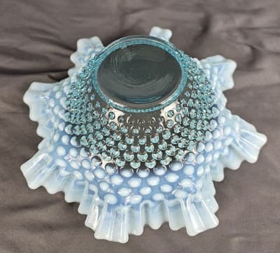 Fenton Hobnail Blue Opalescent Double Crimped 10 Inch Glass Bowl - Thumbnail 4