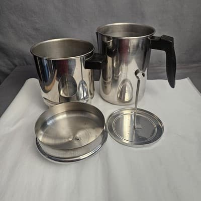 Vintage Flint Double Pot Coffee Perculator Stovetop w Lid and Press #174, 8 cup - Thumbnail 7