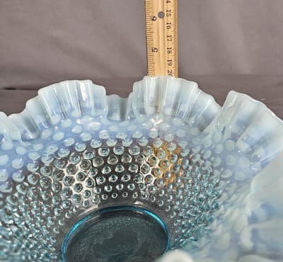 Fenton Hobnail Blue Opalescent Double Crimped 10 Inch Glass Bowl - Thumbnail 7