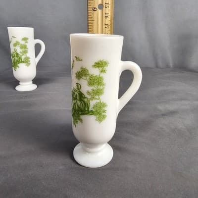 Vintage Green Avon Milk Glass Bud Vase 5" - Victorian Scene, Nice - Thumbnail 5