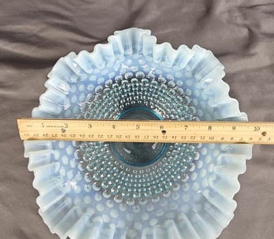Fenton Hobnail Blue Opalescent Double Crimped 10 Inch Glass Bowl - Thumbnail 6