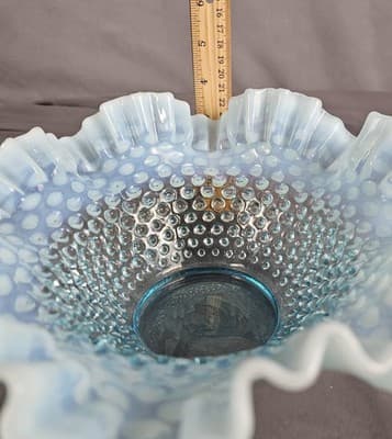 Fenton Hobnail Blue Opalescent Double Crimped 10 Inch Glass Bowl - Thumbnail 8