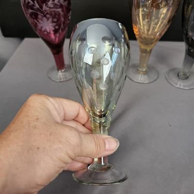 Bohemian Cut to Clear Set of 4 Cocktail Glasses Czech 6.5", 4 colors, 8oz. - Thumbnail 4