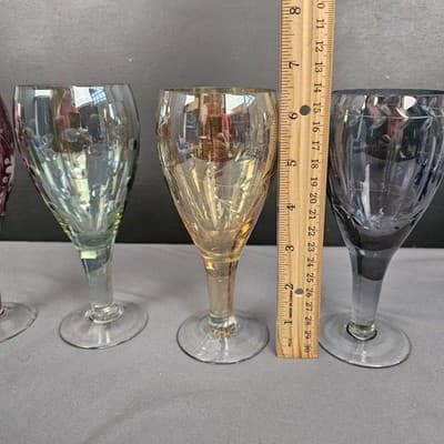 Bohemian Cut to Clear Set of 4 Cocktail Glasses Czech 6.5", 4 colors, 8oz. - Thumbnail 8