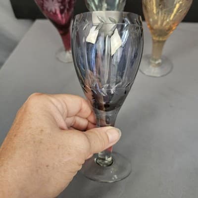 Bohemian Cut to Clear Set of 4 Cocktail Glasses Czech 6.5", 4 colors, 8oz. - Thumbnail 6