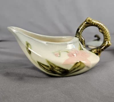 Hull Pottery Woodland Creamer & Sugar w Lid Chartreuse & Pink Glossy W27-28 USA - Thumbnail 12
