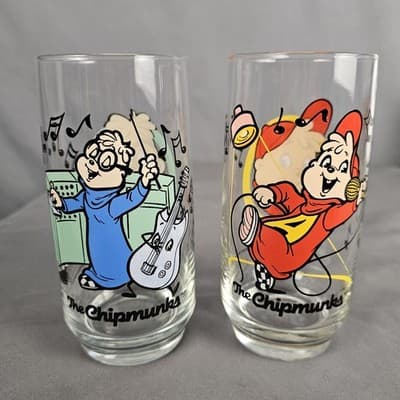 Set of 2 Vintage Chipmunks Simon & Alvin 1985 Bagdasarian Prod Glasses, EUC - Thumbnail 3