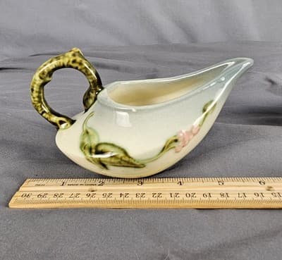 Hull Pottery Woodland Creamer & Sugar w Lid Chartreuse & Pink Glossy W27-28 USA - Thumbnail 15