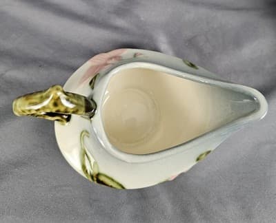 Hull Pottery Woodland Creamer & Sugar w Lid Chartreuse & Pink Glossy W27-28 USA - Thumbnail 11