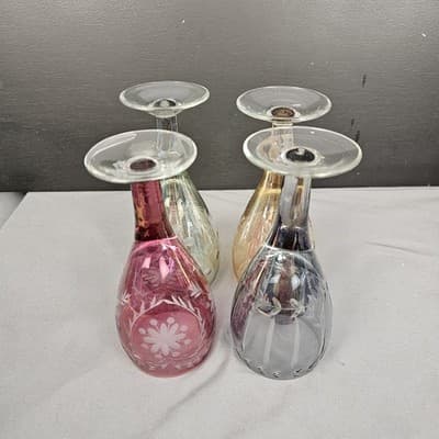 Bohemian Cut to Clear Set of 4 Cocktail Glasses Czech 6.5", 4 colors, 8oz. - Thumbnail 10