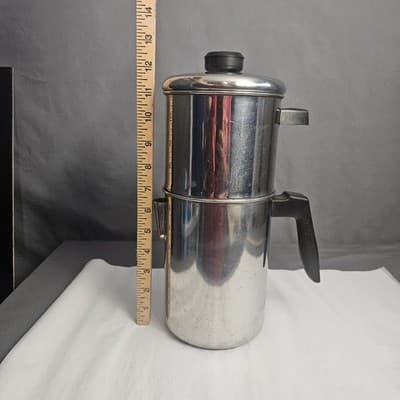 Vintage Flint Double Pot Coffee Perculator Stovetop w Lid and Press #174, 8 cup - Thumbnail 2