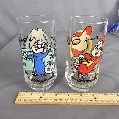 Set of 2 Vintage Chipmunks Simon & Alvin 1985 Bagdasarian Prod Glasses, EUC - Thumbnail 8