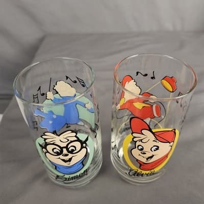 Set of 2 Vintage Chipmunks Simon & Alvin 1985 Bagdasarian Prod Glasses, EUC - Thumbnail 2