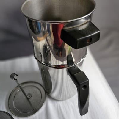 Vintage Flint Double Pot Coffee Perculator Stovetop w Lid and Press #174, 8 cup - Thumbnail 22