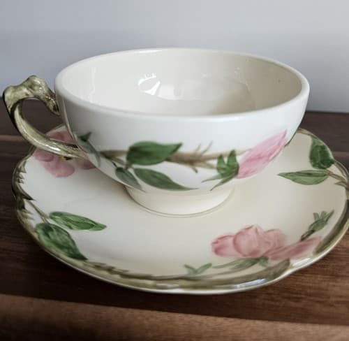 Vintage Franciscan Desert Rose 2 Large Footed Cappuccino Coffee Cups/ Saucers - Thumbnail 6