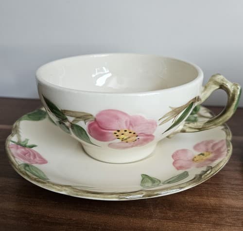 Vintage Franciscan Desert Rose 2 Large Footed Cappuccino Coffee Cups/ Saucers - Thumbnail 3