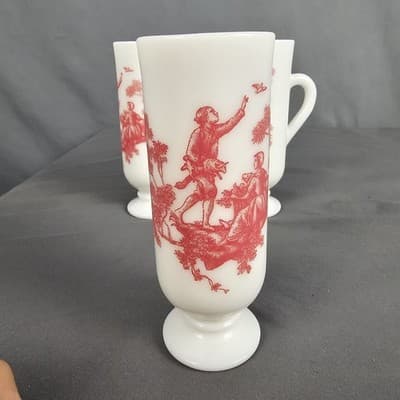 Vintage Red Avon Milk Glass Bud Vase 5" - Victorian Scene, Nice - Thumbnail 3