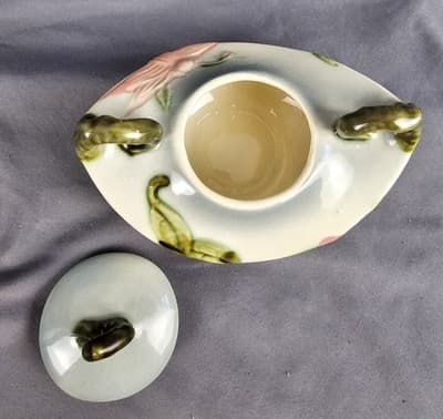 Hull Pottery Woodland Creamer & Sugar w Lid Chartreuse & Pink Glossy W27-28 USA - Thumbnail 7