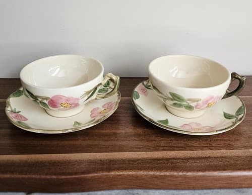 Vintage Franciscan Desert Rose 2 Large Footed Cappuccino Coffee Cups/ Saucers - Thumbnail 2