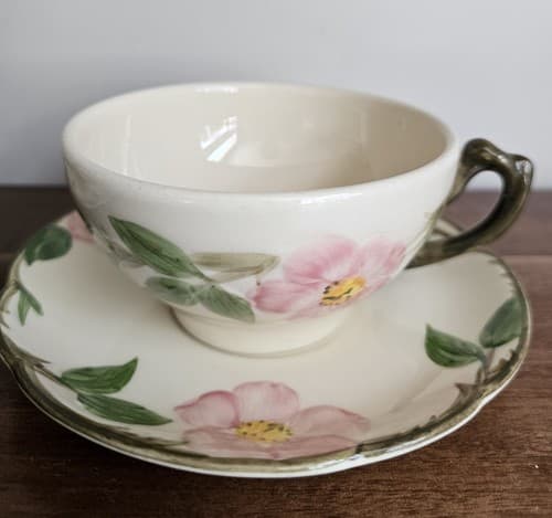 Vintage Franciscan Desert Rose 2 Large Footed Cappuccino Coffee Cups/ Saucers - Thumbnail 4