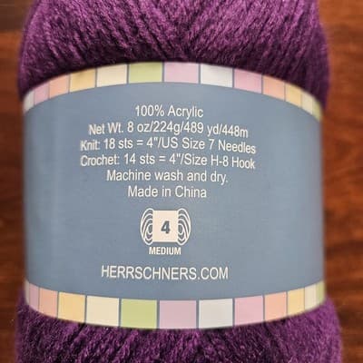 Herrschners Worsted 8 Yarn Eggplant Medium-4 100% Acrylic 8oz 489 yds Needle US7 - Thumbnail 4