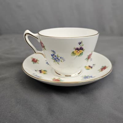 Staffordshire Crown Teacup & Saucer Flowers Fine Bone China England Floral 1801 - Thumbnail 13