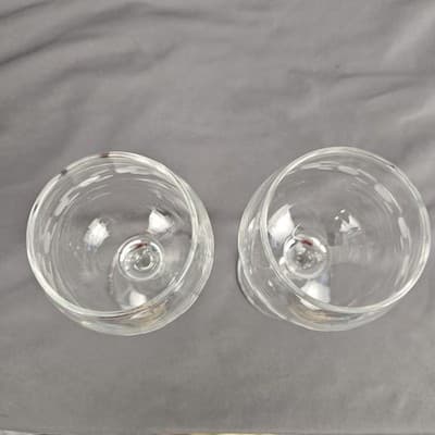 Stemmed Wine Cordial Clear Glass 5.5" Tall etched MCM Set of 2 - Thumbnail 5