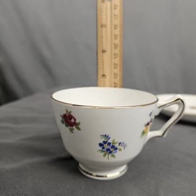 Staffordshire Crown Teacup & Saucer Flowers Fine Bone China England Floral 1801 - Thumbnail 11