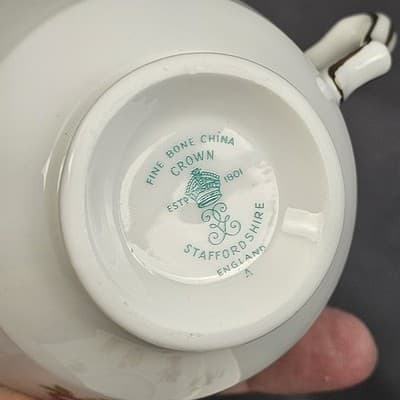 Staffordshire Crown Teacup & Saucer Flowers Fine Bone China England Floral 1801 - Thumbnail 7