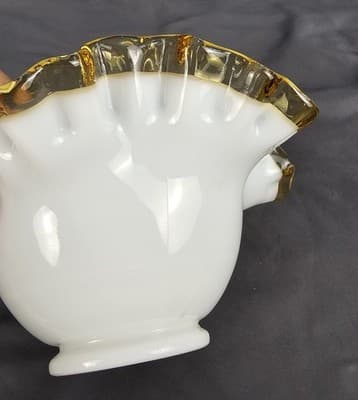 Vintage Fenton White Gold Crest Ruffled Edge White Glass Candy Dish - 7 1/2" - Thumbnail 9