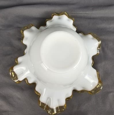 Vintage Fenton White Gold Crest Ruffled Edge White Glass Candy Dish - 7 1/2" - Thumbnail 5