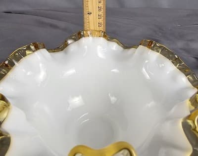 Vintage Fenton White Gold Crest Ruffled Edge White Glass Candy Dish - 7 1/2" - Thumbnail 7