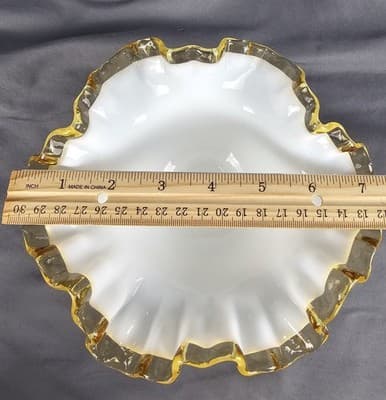Vintage Fenton White Gold Crest Ruffled Edge White Glass Candy Dish - 7 1/2" - Thumbnail 6