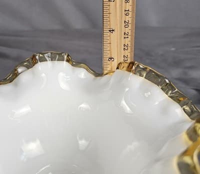 Vintage Fenton White Gold Crest Ruffled Edge White Glass Candy Dish - 7 1/2" - Thumbnail 8