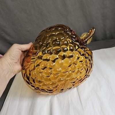 Vintage Indiana Glass Grape Bowl Amber 9.5" x 12" - Thumbnail 3
