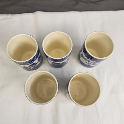 Vintage Blue Willow Style Japan Tea Cups Set 5 Scenic Pagoda- 3.75” - Thumbnail 4