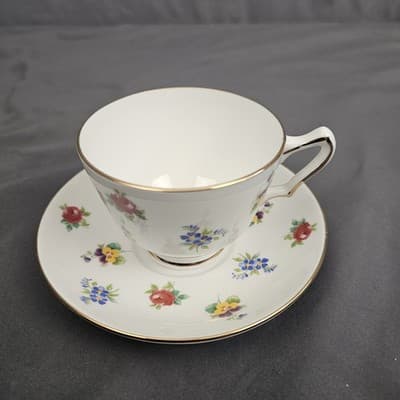 Staffordshire Crown Teacup & Saucer Flowers Fine Bone China England Floral 1801 - Thumbnail 2