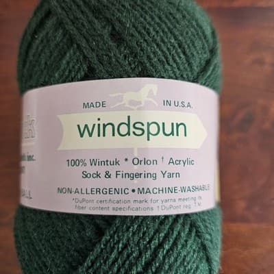 Vintage Brunswick Windspun Acrylic Sock & Fingering Yarn Dark Green 1 oz. - Thumbnail 2